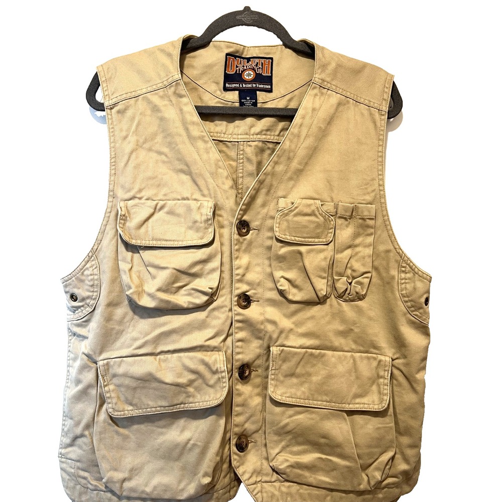 Duluth Trading Co Men's M Utility Work Vest Tan Cotton Button Front Pockets